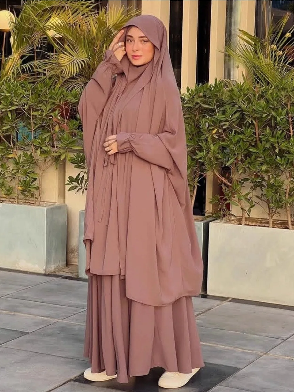 عيد مسلم طويل خيمار تنورة علوية 2 قطعة مجموعة النساء عباية غطاء كامل رمضان قفطان الجلابة Musulman تجميع ملابس الصلاة