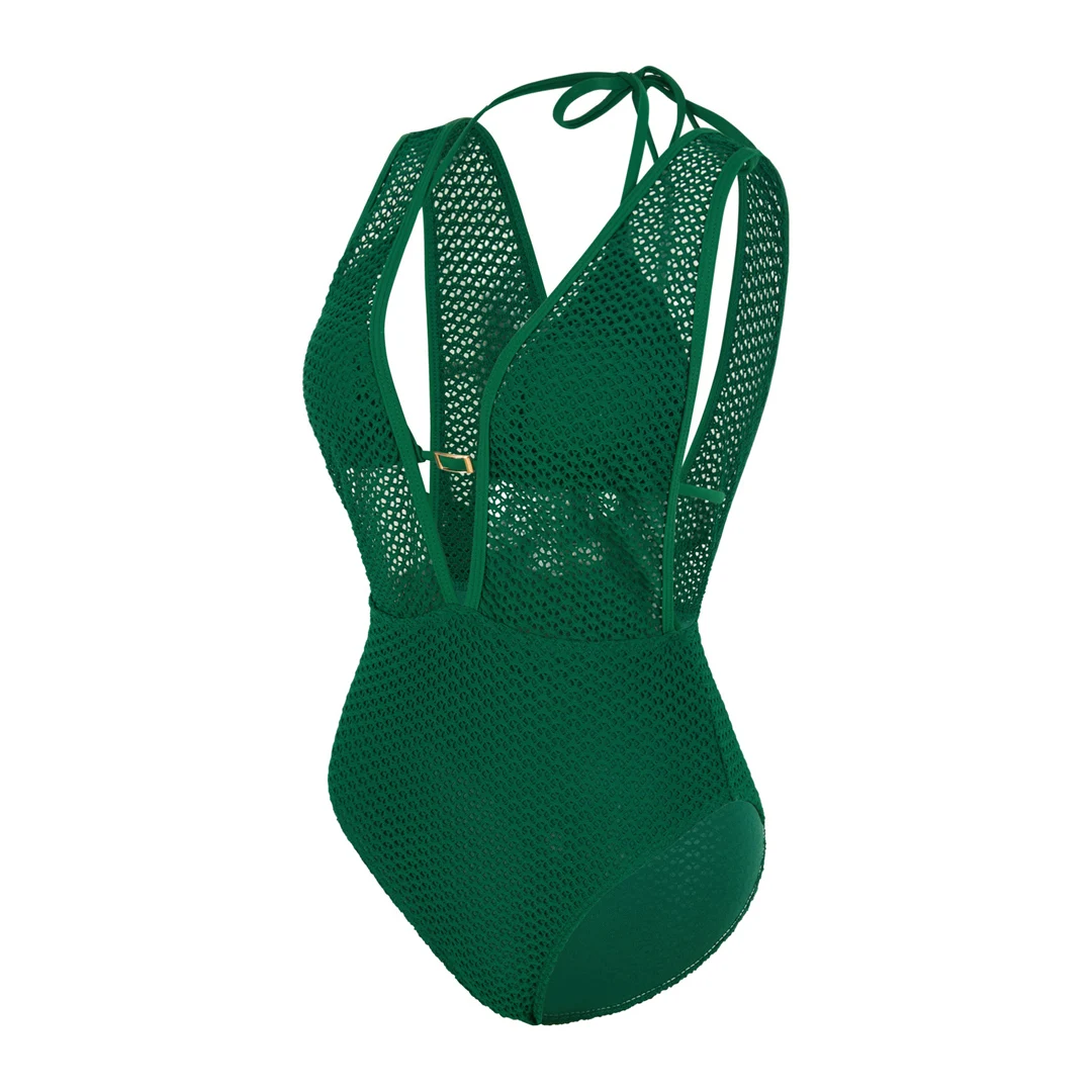 S - XL, tiefes V-Ausschnitt-Design, Strick-Fischnetz-Material, Damen-Badeanzug, einteiliger Badeanzug, Damen-Monokini, rückenfreier Badeanzug, Badebekleidung, Modell V7832. – Detail 37