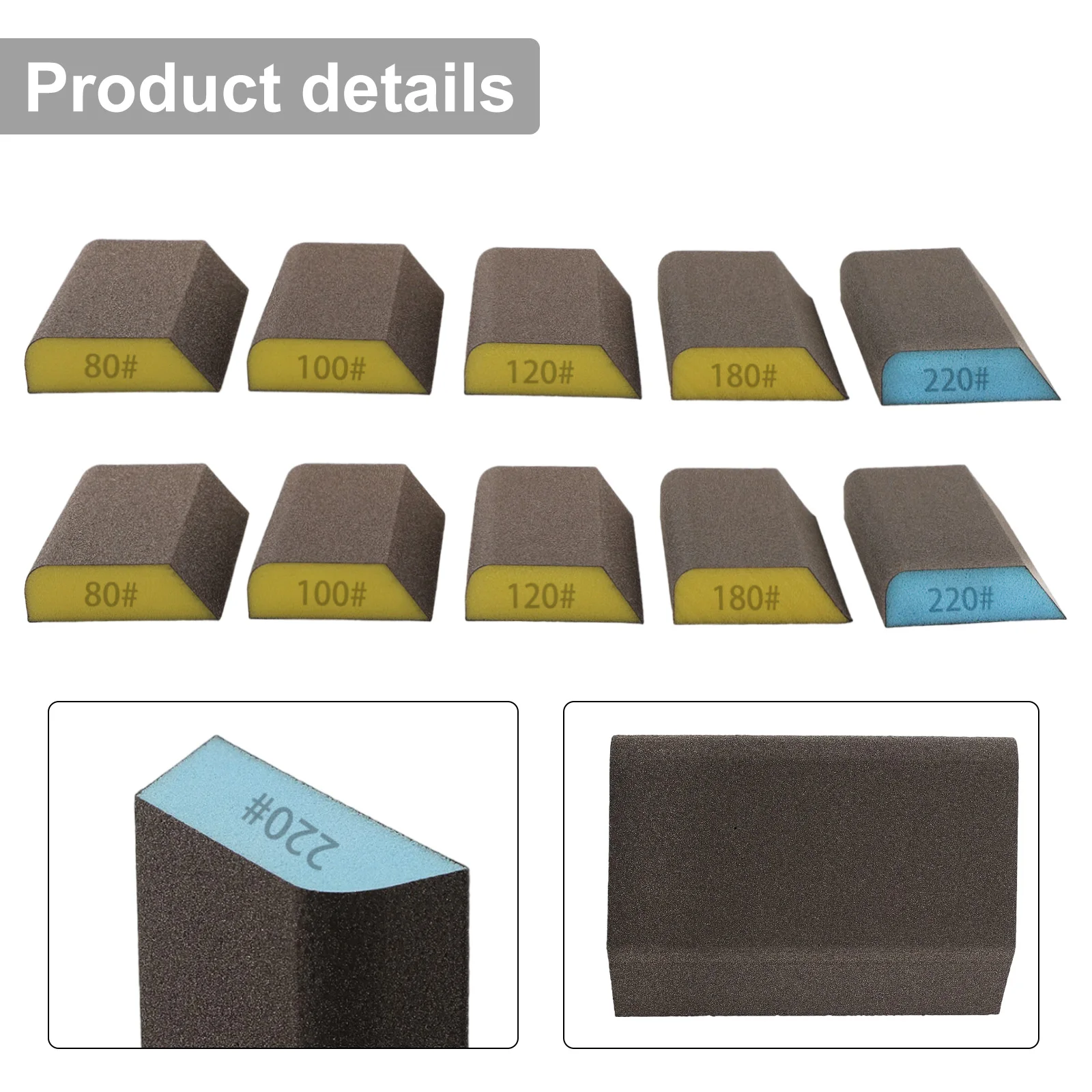 10 Pcs Washable Sanding Sponges Sanding Blocks Set 80-220Grit For Woodworking Polishing Washable And Reusable