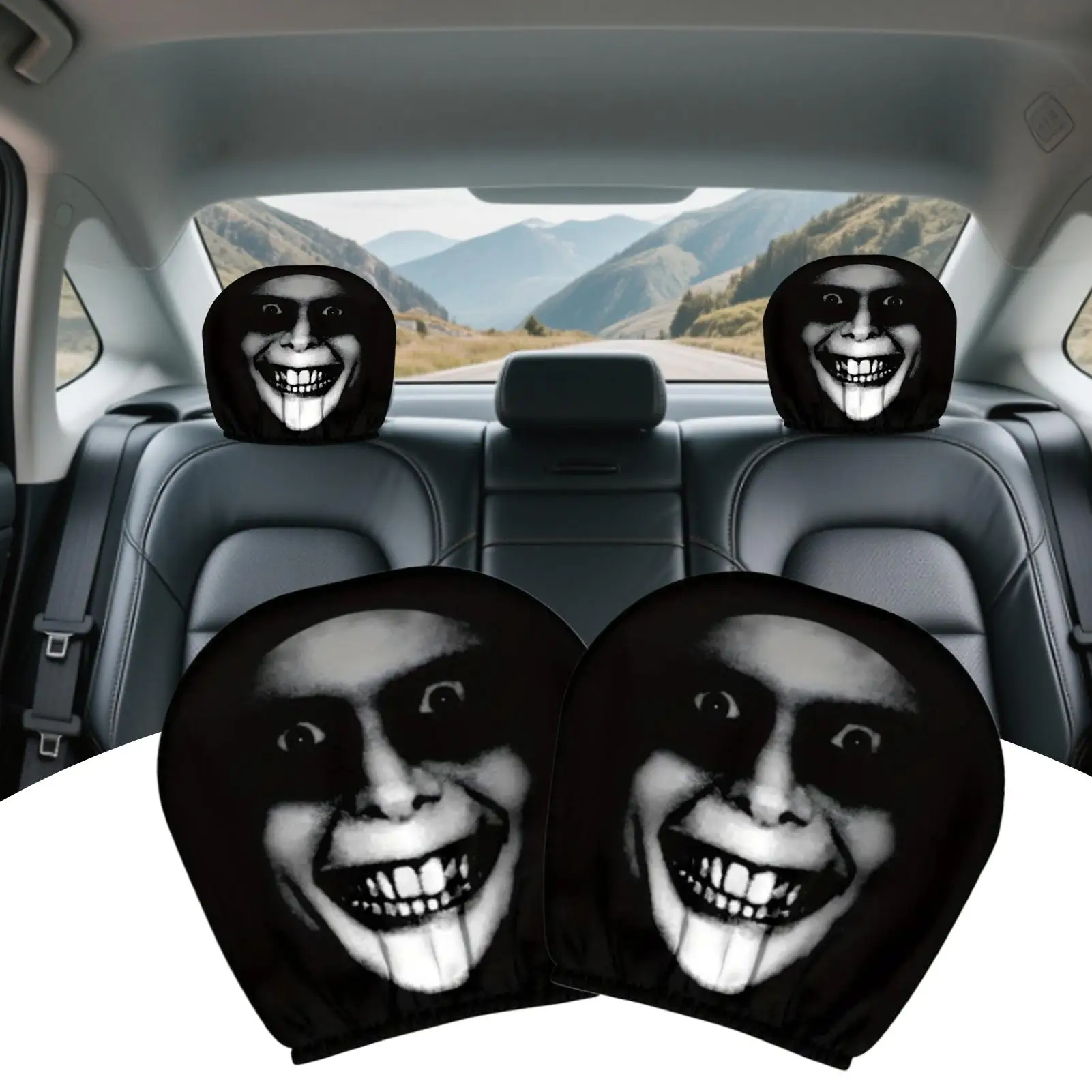 Auto Headrest Covers Breathable Soft Funny Washable Halloween Spooky Face Car Headrest Covers SUV Truck Sedan Van Pickups Men