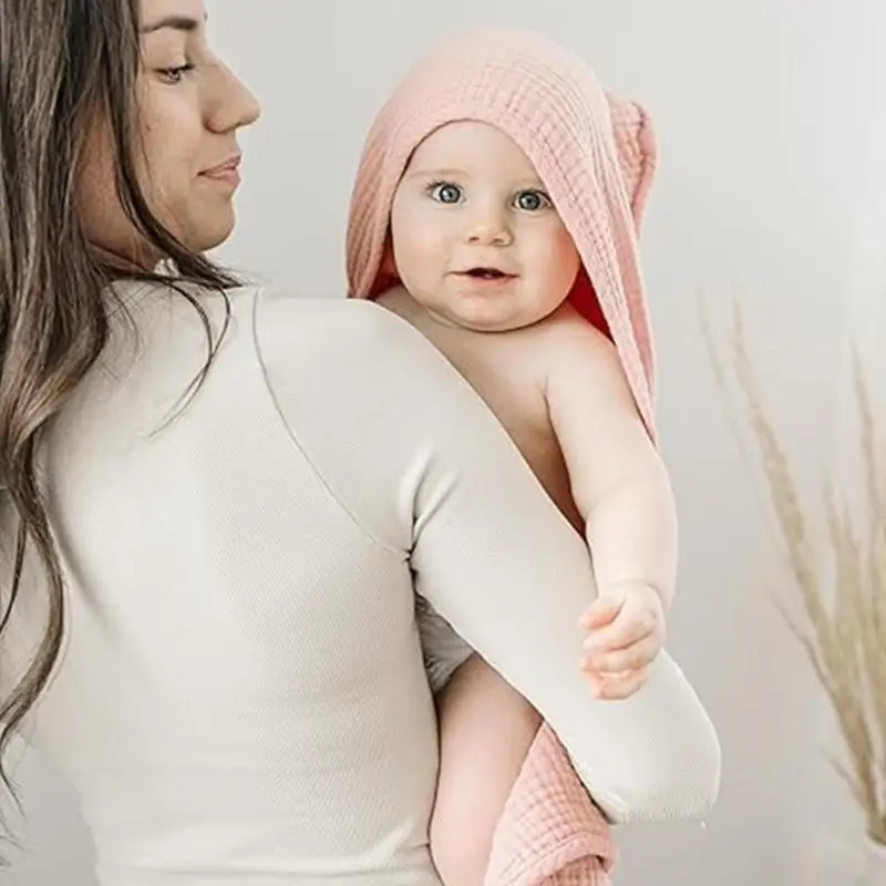 【Confezione da 2】Asciugamano per neonati con cappuccio Coperta in garza cotone, super morbida e assorbente per il bagnetto,