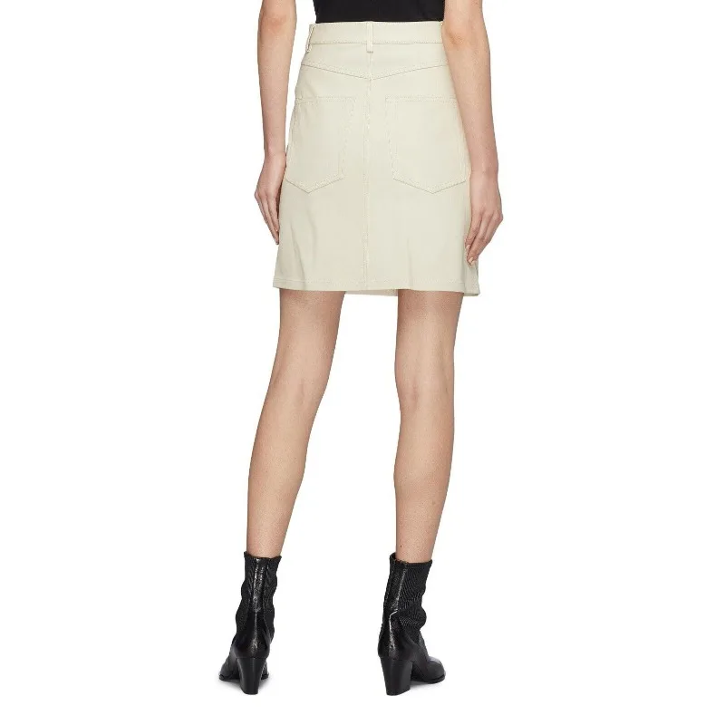 Women Genuine Real Lambskin Leather Skirt Mini Stylish Soft Pocket Skirt Beige