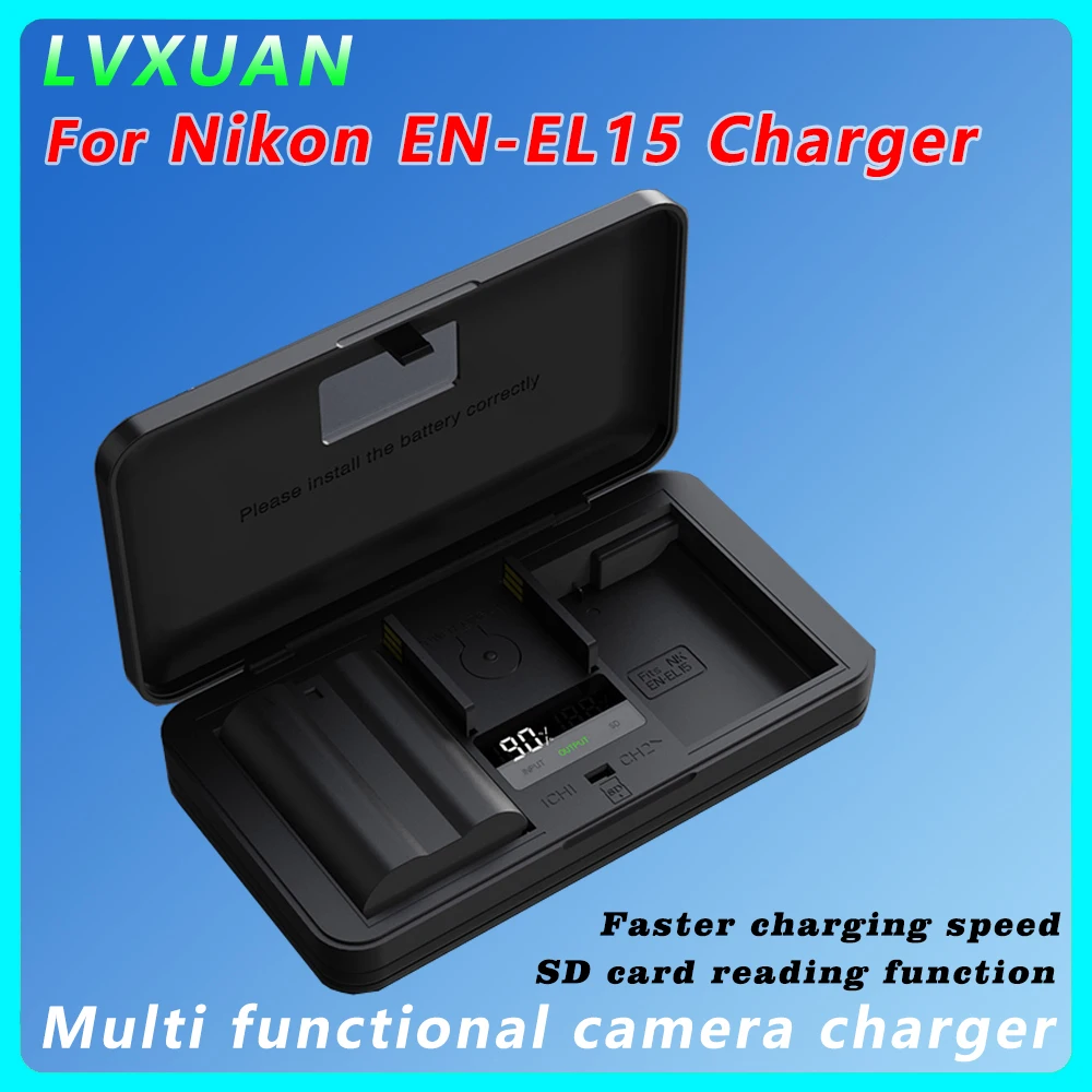 EN-EL15 Digital Charger with SD Card Reading Function, for Nikon Z6 Z7 V1D 750D 7500D 850D 7000Db7100D 7200D 500D 780D 600D 610D