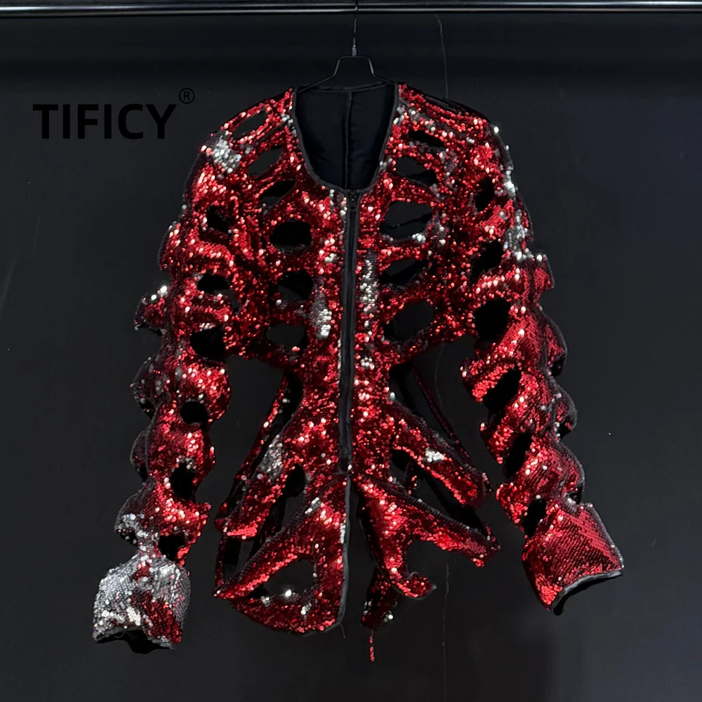 

Мужская утепленная куртка High Street с пайетками, красными вырезами и свободным кроем