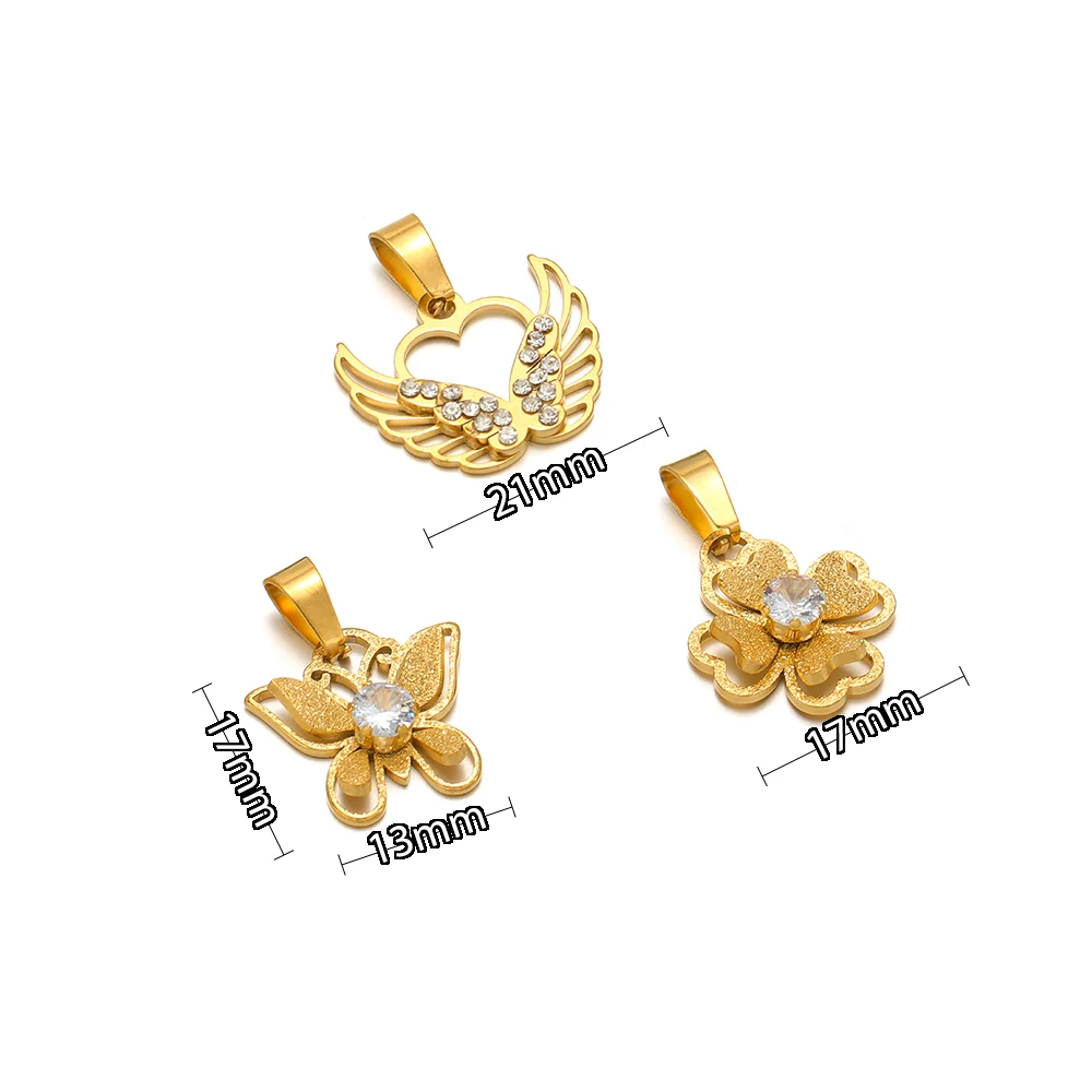 5 Stück Edelstahl Metall Herz Blume Schmetterling Zirkonia Anhänger für Halsketten, Armbänder, DIY Schmuck, Anhänger, Ohrringe – Detail 3
