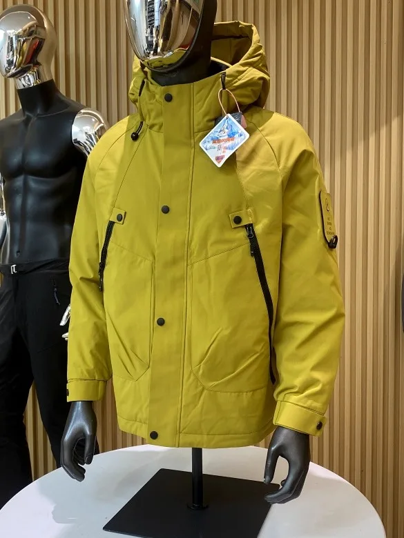 Outdoor antivento resistente all'acqua da uomo con cappuccio Jaet 90% giù imbottitura calda fibra di poliestere chiusura con cerniera casual Sle