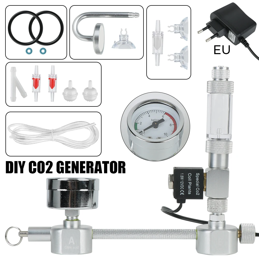 For Aquatic Plant Growth Bubble Counter Diffuser DIY With Solenoid Valve CO2 Generator System Kit Aquarium Equipment