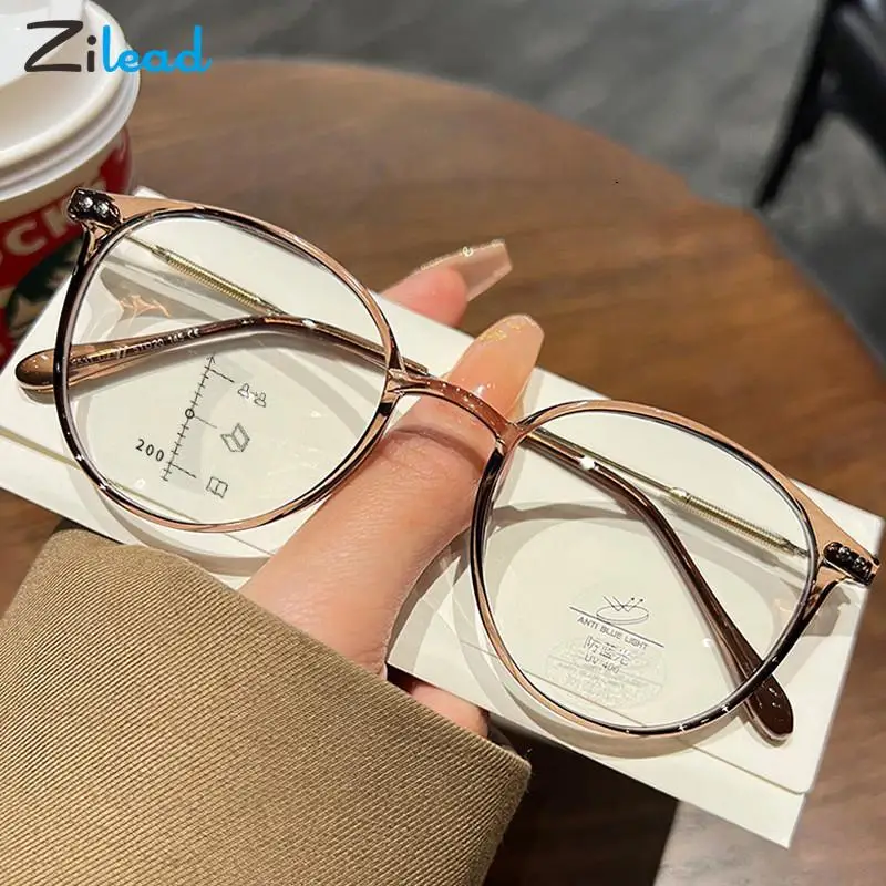 Zilead-gafas de lectura multienfoque progresivas para mujer y hombre, lentes ultraligeras redondas, antirayos azules, para presbicia, multienfoque