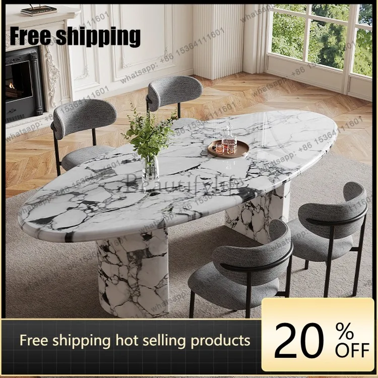 YJ marble dining table household light luxury high-end special-shaped oval restaurant retro round dining table