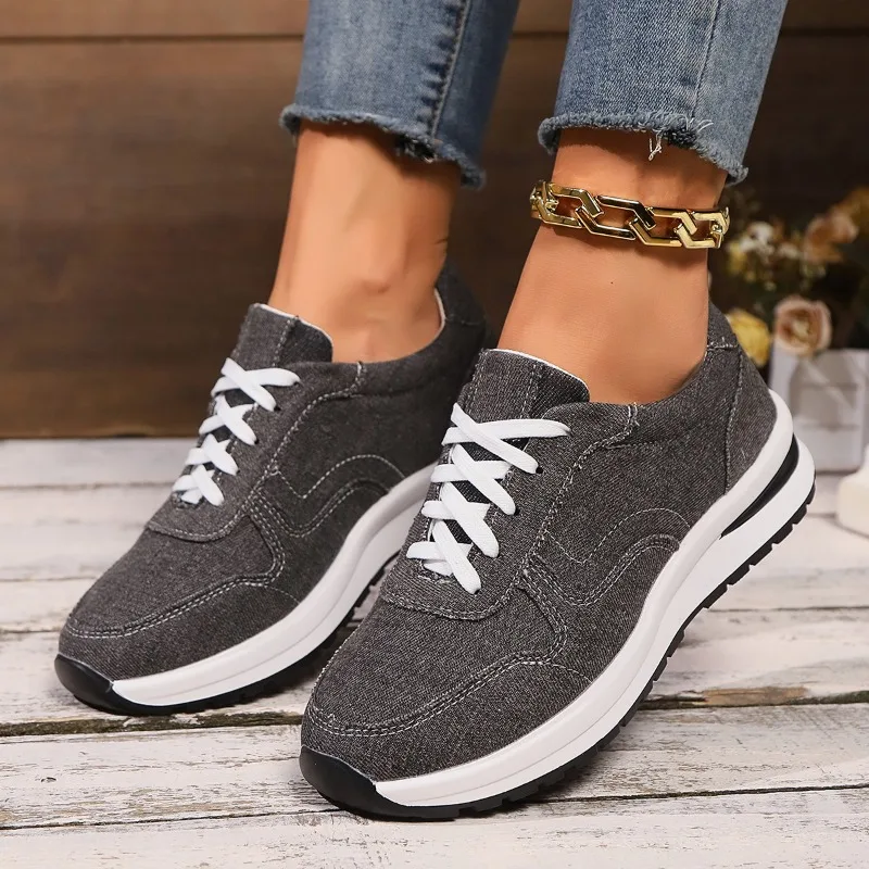 2024 Brand Lace-up Women\'s Vulcanized Shoes Fashion Solid Color Womens Casual Shoes New Round Toe Mesh Sneakers Zapatillas Mujer