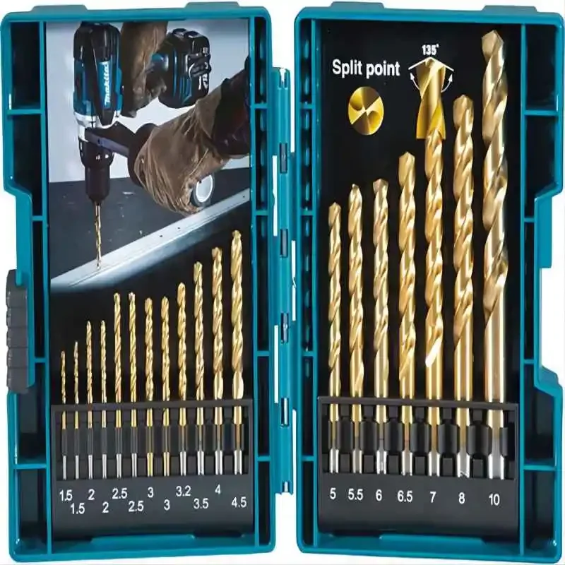 Imagem -03 - Makita 19 Peças Conjunto de Brocas Elétricas Titânio-nitrido Revestimento Carpintaria Metal Trabalho Tin Hss Metal Torção Broca D67527