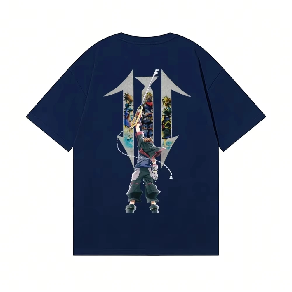 2026  new  Front Key & Back Anime Character Graphic T-Shirt, Geometric Arrow Art Short Sleeve Tee