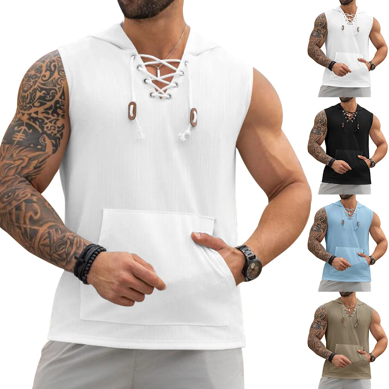 Cross-border new European and American youth leisure jacquard knit hooded T-shirt sleeveless vest