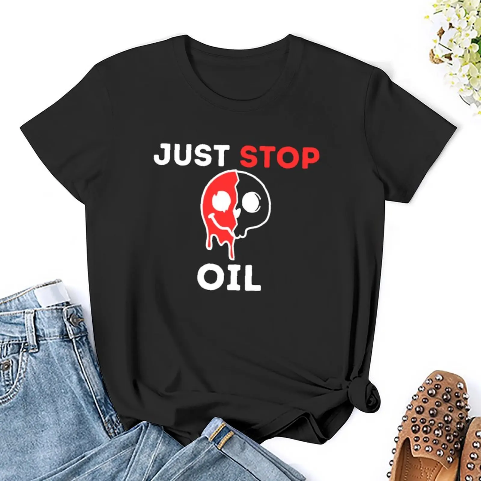 T-shirt à la mode pour femme, vêtement esthétique et humoristique, Just stop oil save the planet, 2024