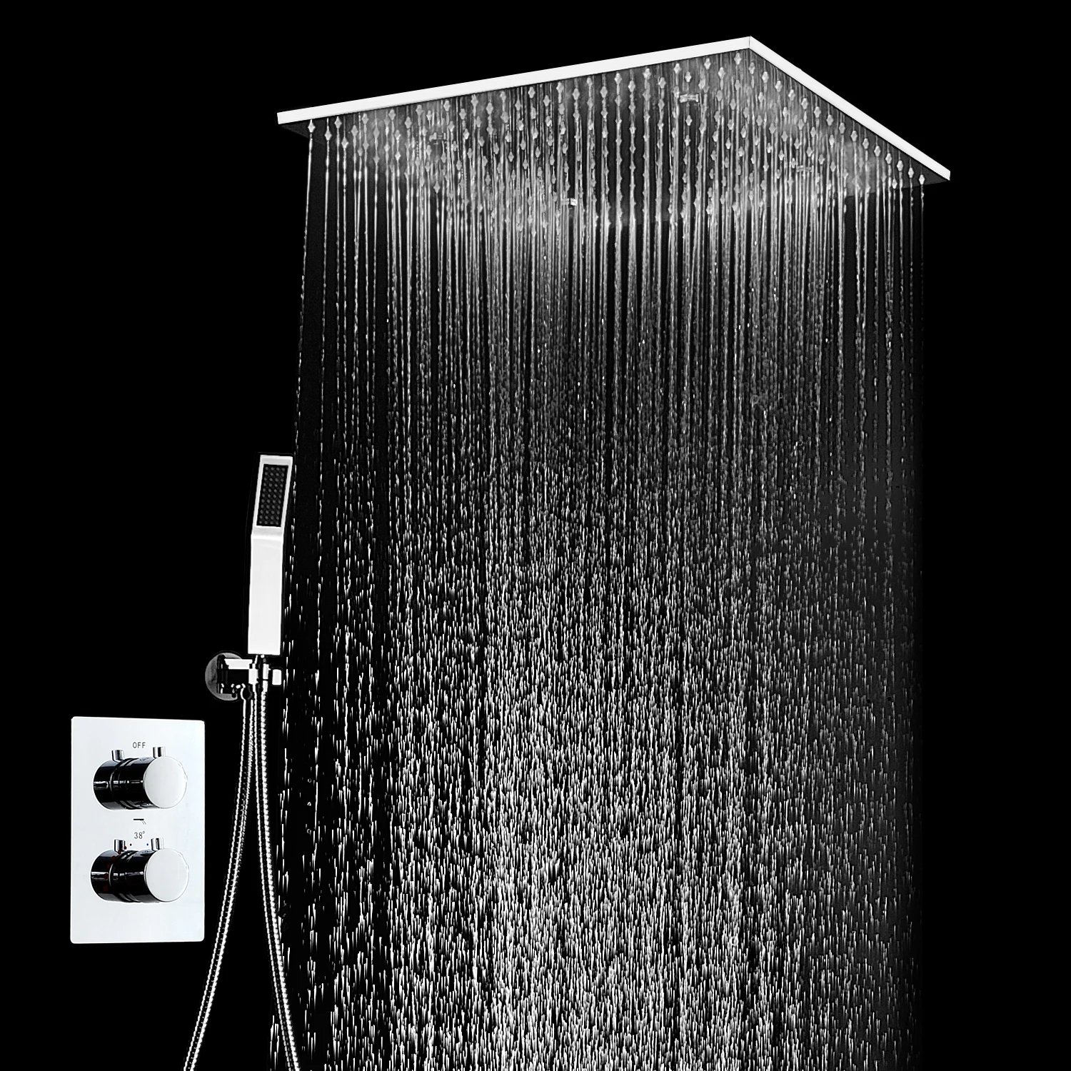 OLEFY High Quality Bathroom Shower 20 Inch Chrome Spray Rain Shower Head Ceiling Shower Set With Thermostatic Diverter