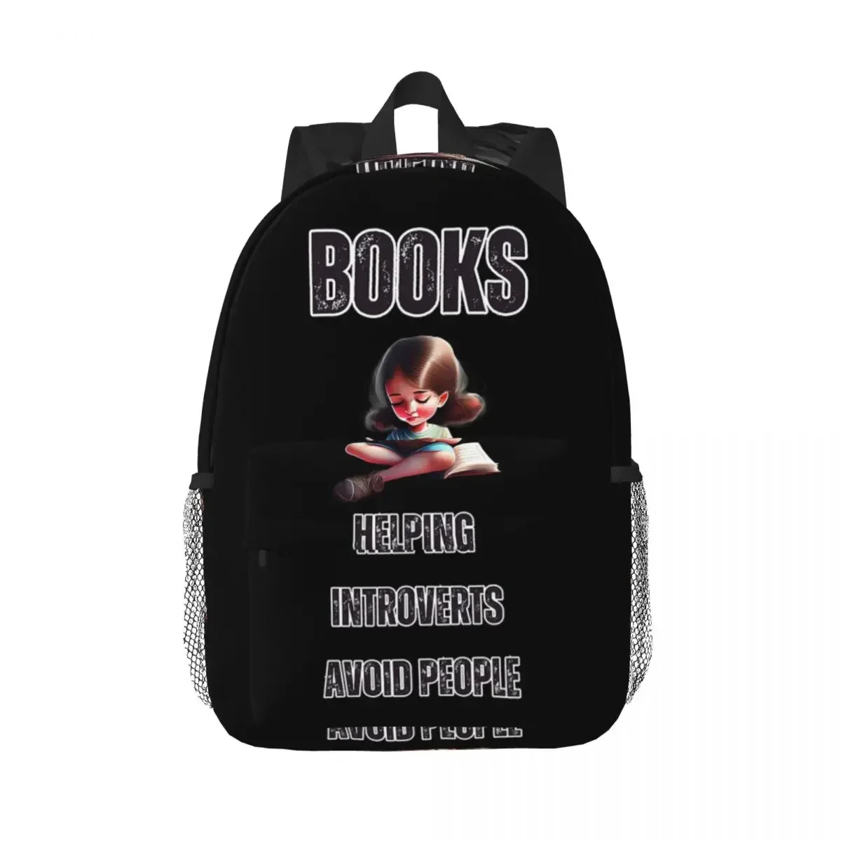 Books Helping Introverts Avoid People Backpacks Boys Girls Bookbag Cartoon Students School Bags Travel Rucksack Shoulder Bag