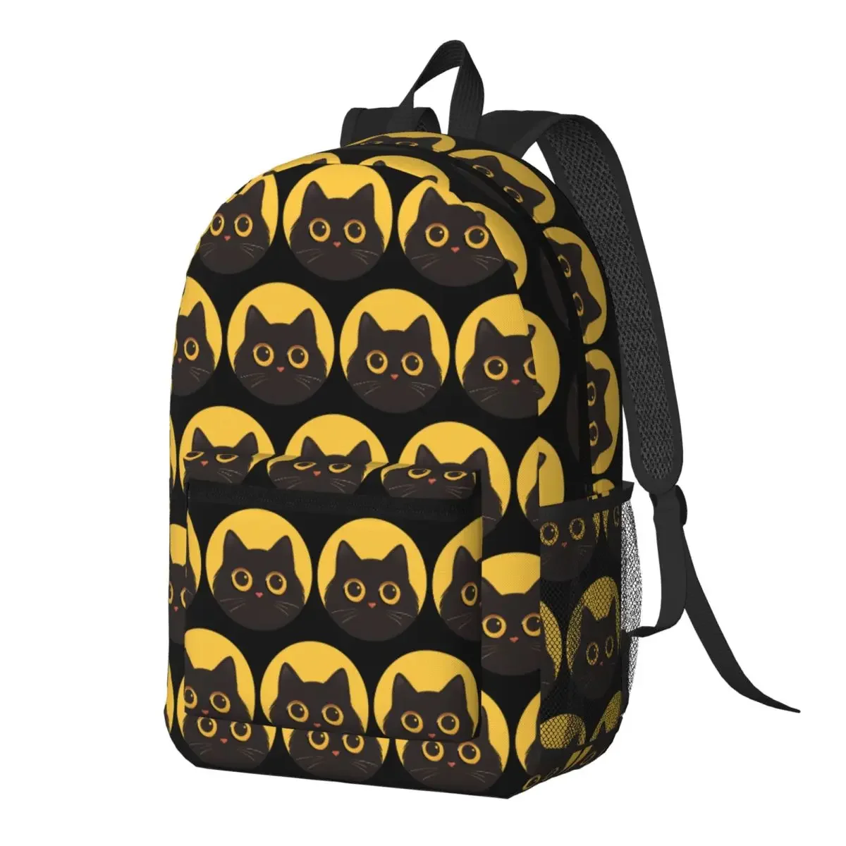 Cute Cat Face In Yellow Background Backpack Daypack Large Capacity Kids BookBag School Bag Shoulder Bags for Men Women