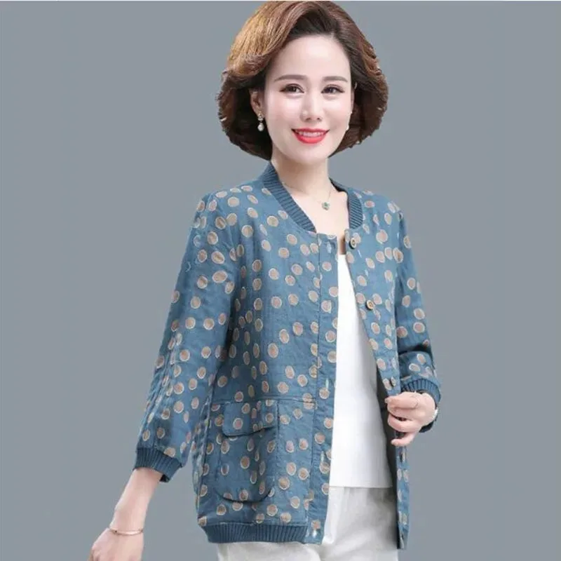 

Middle-Aged Mother Printing Short Coat 2022 Spring Autumn New Style Fashion Single-Breasted Female Loose Baseball Uniform Jacke