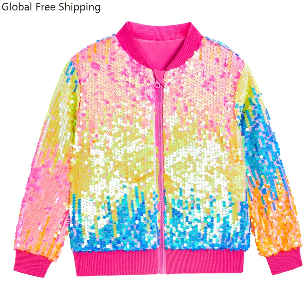 

Baby Sequin Zipper Jacket Kids Rainbow Gradient Coat Shiny Beaded Club Music Festival Cosplay Dance Streetwear Fashion Top 2025
