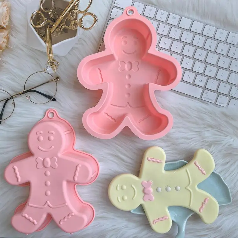 Gingerbread Silicone Cake Pan 3D Christmas Gingerbread Man Cake Pan Non Stick Pie Mould Bakeware Tray for Cake Soap Jelly Cookie