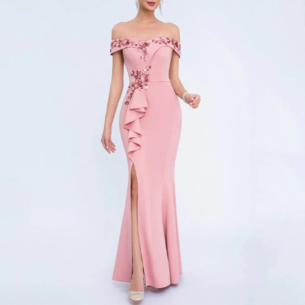 

Arya Elegant Evening Dresses Jersey for Floor-Length Off the Shoulder Prom Dress Sequin Apliques Vestidos De Fiesta Customized