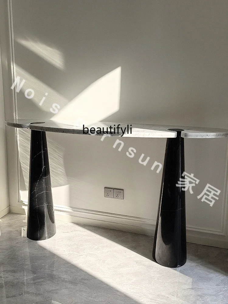 

D96 Natural black and white root marble entrance table light luxury, hotel home creative display table