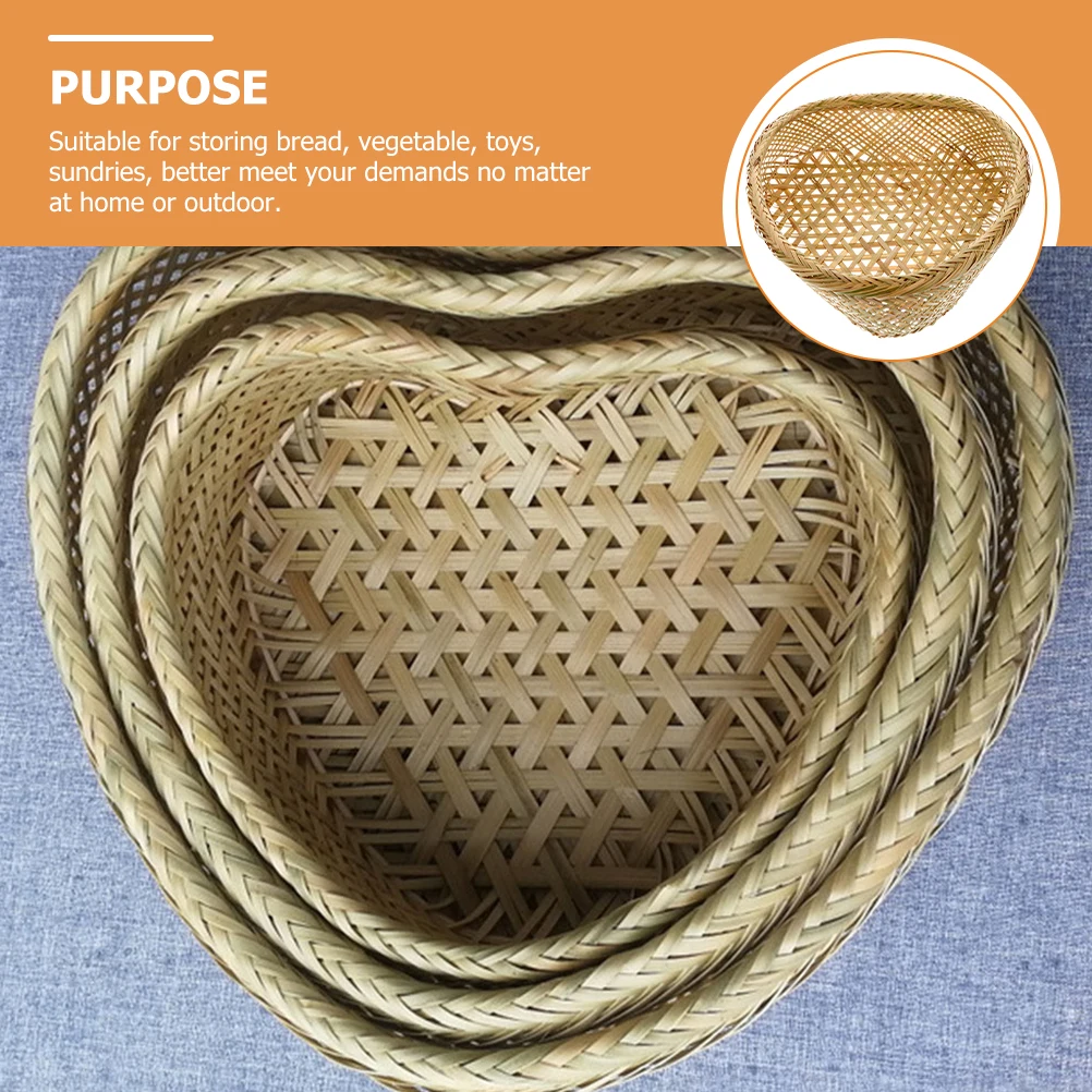 

Bamboo Heart Shaped Basket Woven Storage Multi Functional Food Vegetable Bread Picnic Kitchen Desktop Tabletop ganizer