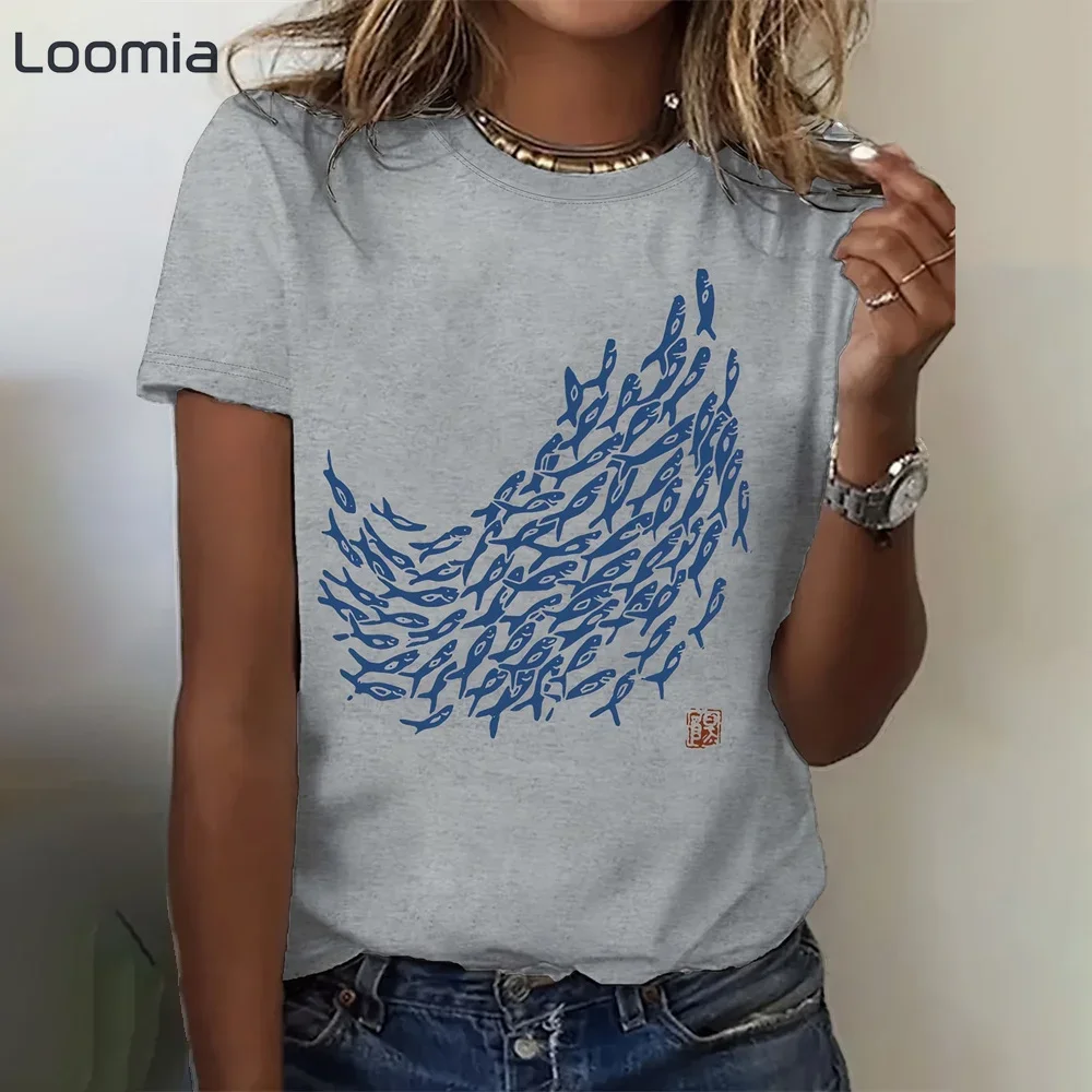 امرأة ملابس الصيف قمة الموضة المرأة Harajuku الشارع قصيرة الأكمام تي شيرت جديد الحيوان الجرافيك تي شيرت امرأة الملابس س الرقبة