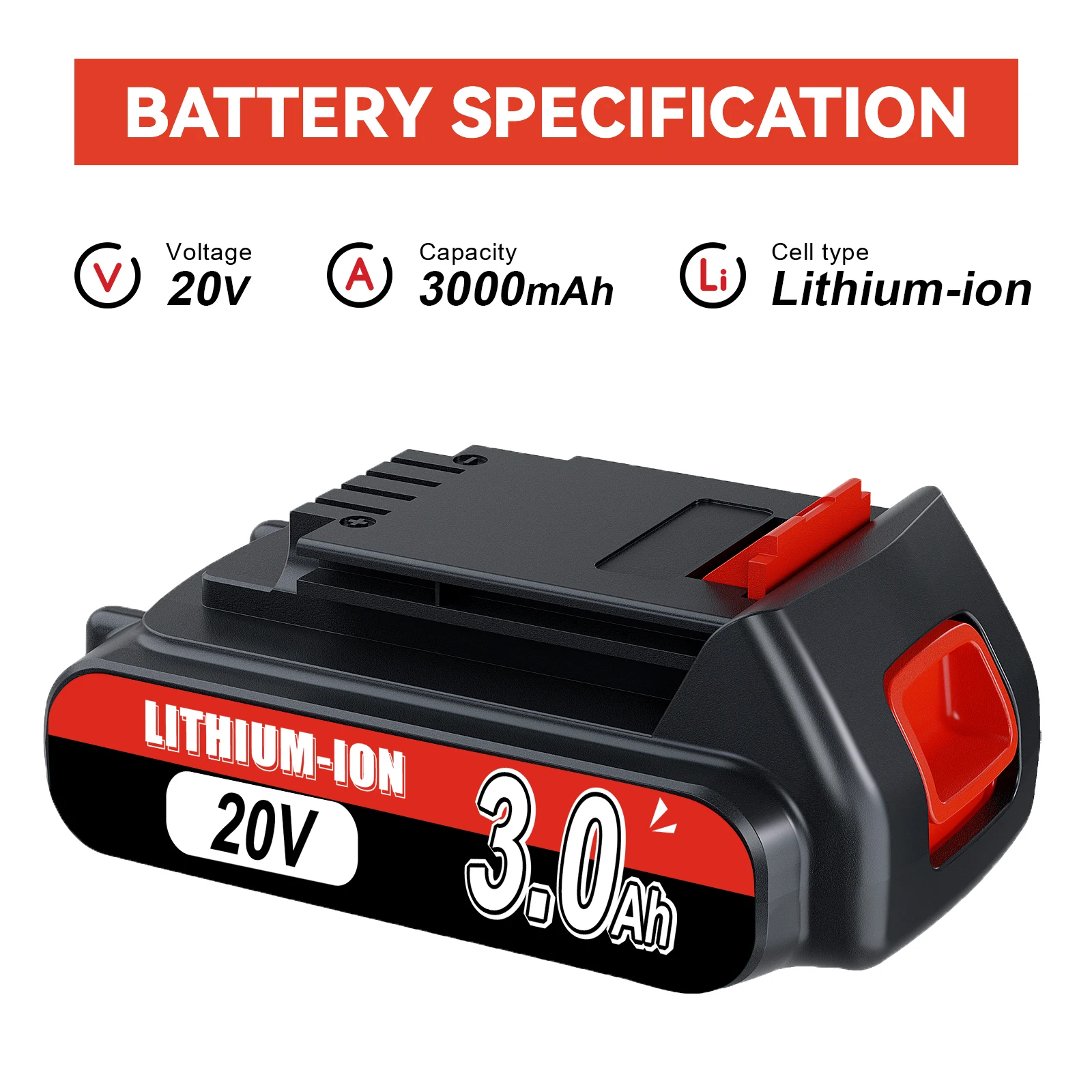 Batería de repuesto de iones de litio para herramientas eléctricas, cargador de batería de 20V y 3000mAh para Black & Decker LBXR20 LB20 LBX20