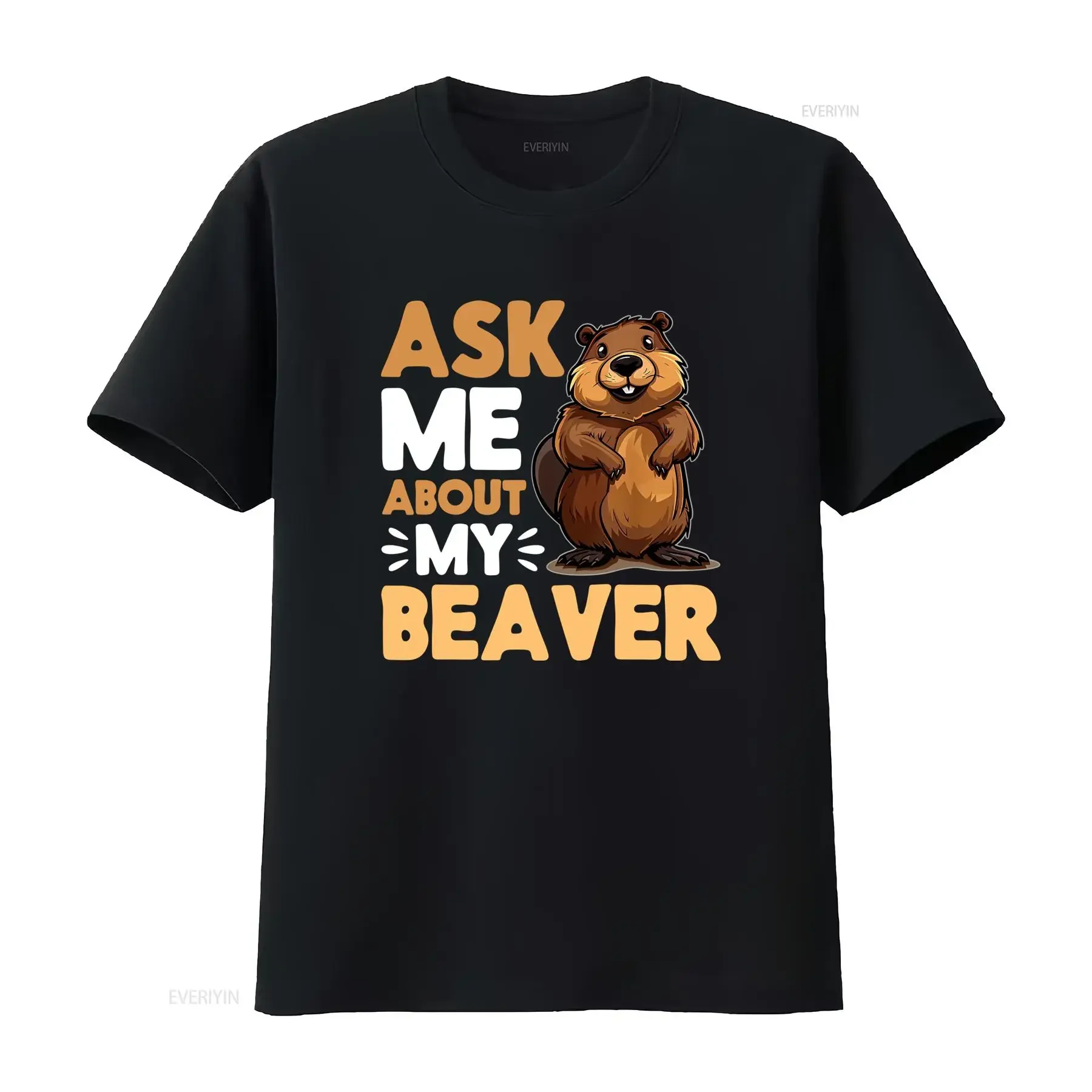 Men's Funny Beaver Pun T Shirt Ask Me About My Design with Tail Logo Casual Round Neck for Animal Lovers Parties vintage