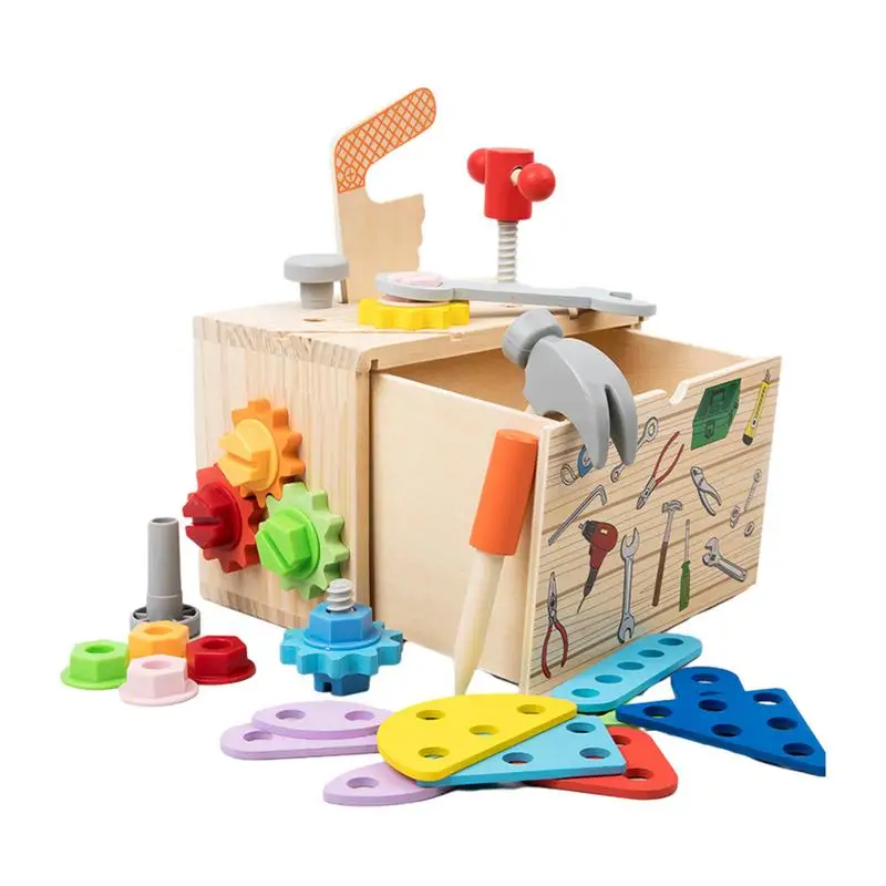 

Montessori STEM Construction Tool Box kids Wooden multi functional drawer tool box toy set Baby maintenance engineer role play