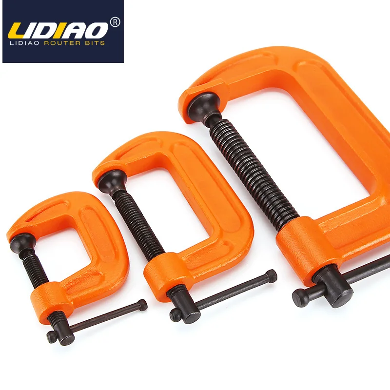 

HUHAO Heavy Duty Cast Iron G Clamp 4 Inch Adjustable C-Clamp with Coarse Thread, Secure Jaw for Woodworking Carpentry DIY