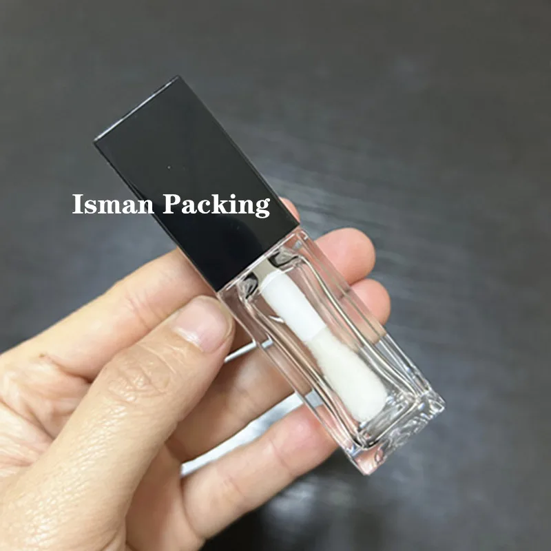 50 Uds cuadrado PET rosa fuerte claro blanco negro 8ml varita de cepillo grande contenedor de brillo de labios rellenable tubos botella de embalaje de brillo de labios