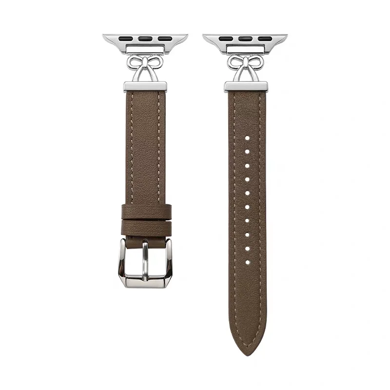 Advanced Bow Leather Loop for Apple Watch Band Correa Women 11/10/9/8/7/6/5/4/3 SE 38mm 40mm 41mm 42mm 44mm 45mm 46mm 49mm Strap