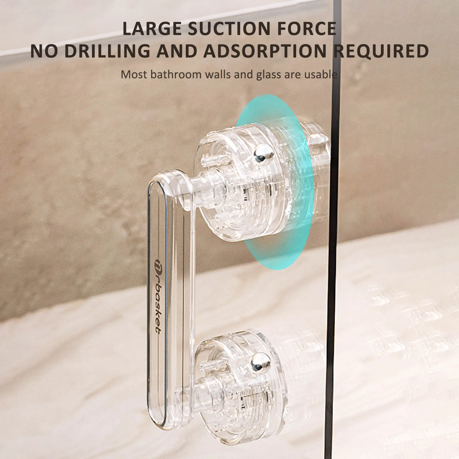 No Drilling Shower Door Handle Strong Hold  Removable Clear Suction Grab Bars Suitable for Elderly Seniors Use