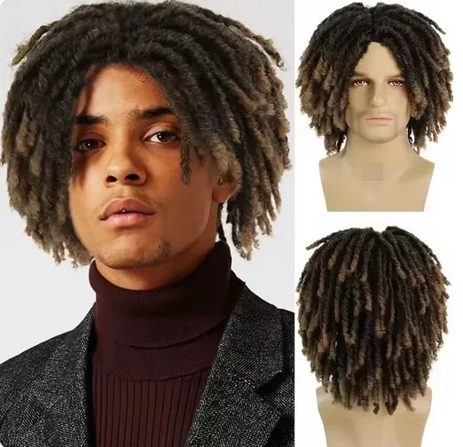 Synthetic Braid Wigs 14 Inches Short Wig for Men Afro Bob Ombre Brown Crochet Twist Hair Dreadlocks Wig Natural Rasta