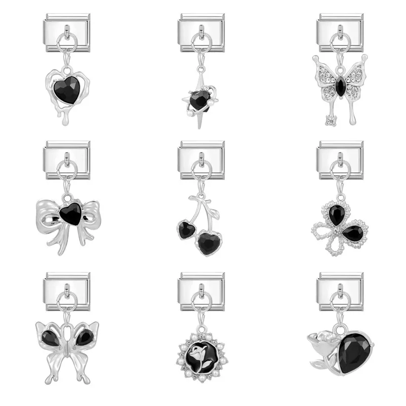 Creative Charm Bracelet Butterfly Bouquet Love Bow Charm Italian Links Fit 9mm Bracelet Stainless Steel Making DIY Jewelry