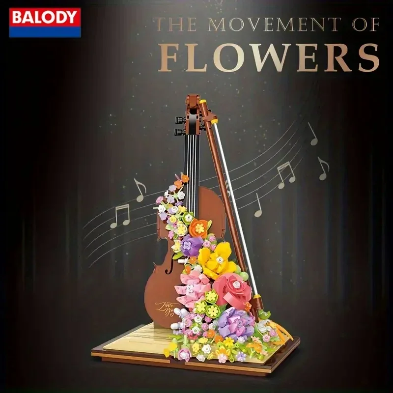 Novel Creative Eternal Flower Music Series, Home Accessories, Simulative Pocket Cello Ornaments Small Building Blocks,Christmas