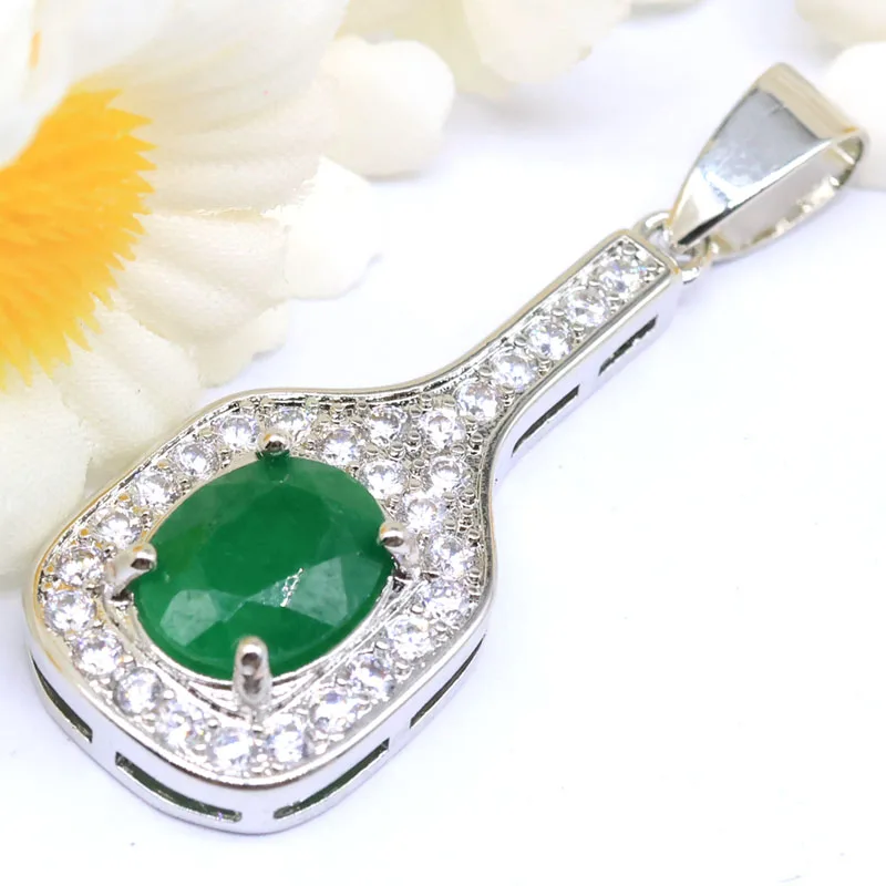 Buy 4 Get 1 Free 34x13mm Stunning Real Green Emerald Ruby Blue Sapphire CZ Girls Gift Silver Pendant