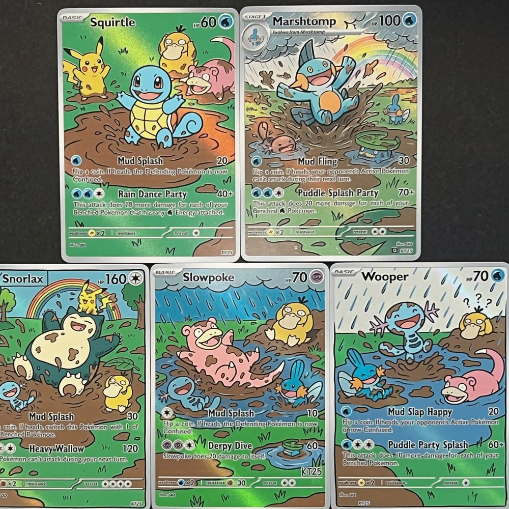 Pokemon PTCG Cards Oil Painting Style Slowpoke Marshtomp Wooper Squirtle Snorlax Collection Cards Rare Holo Card Pokemon Gift view 3
