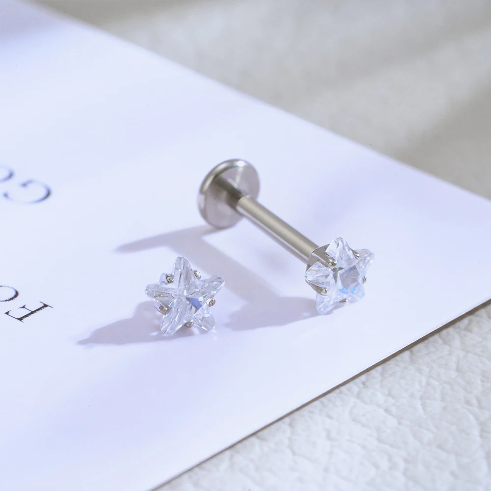 ASTM F136 Titan 16G fünfzackiger Stern CZ Knorpel Helix Ohrring Trinity CZ Tragus Ohrstecker Muschel Ohrläppchen Lippenpiercing Schmuck – Detail 9