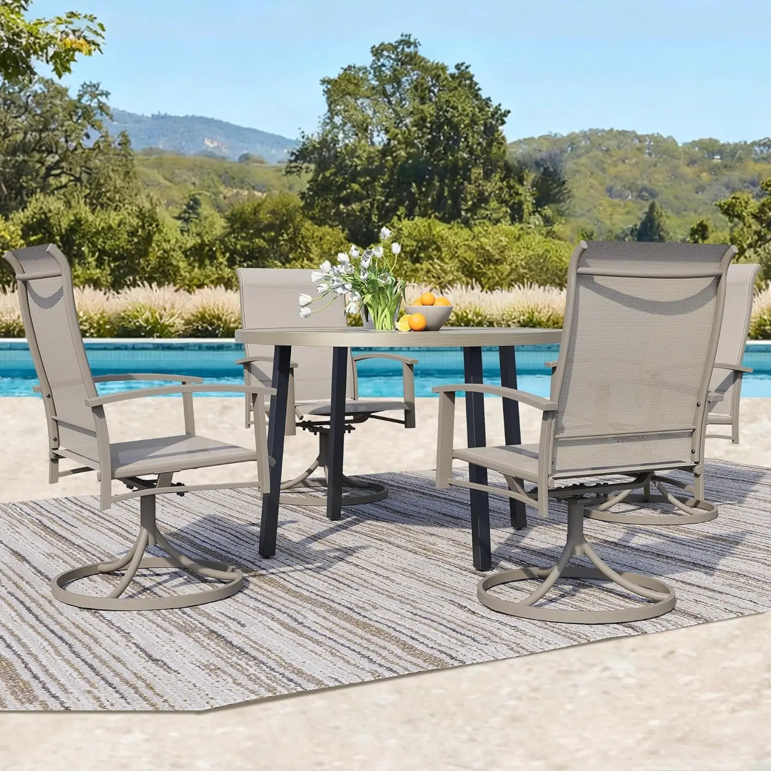 Outdoor Patio Swivel Dining Chairs Set of 4, All-Weather Swivel Rocker Chairs with Textilene High Back and Black, Customized