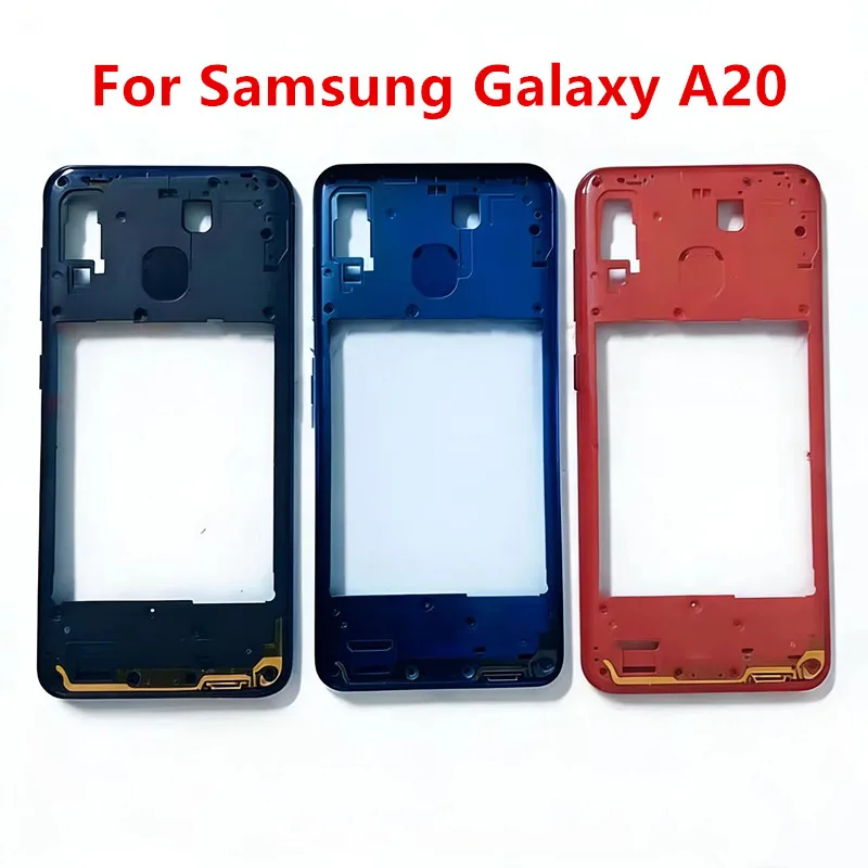 A20 For Samsung Galaxy A20 A205 Middle Frame Housing Board LCD Faceplate Bezel Replace Repair Parts + Side Buttons