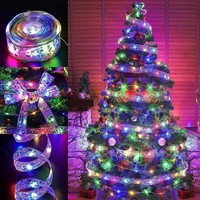 LED Ribbon Lights Christmas Decoration Christmas Tree Ornaments DIY Lace Bows String Lights Navidad Home Decors New Year 2025