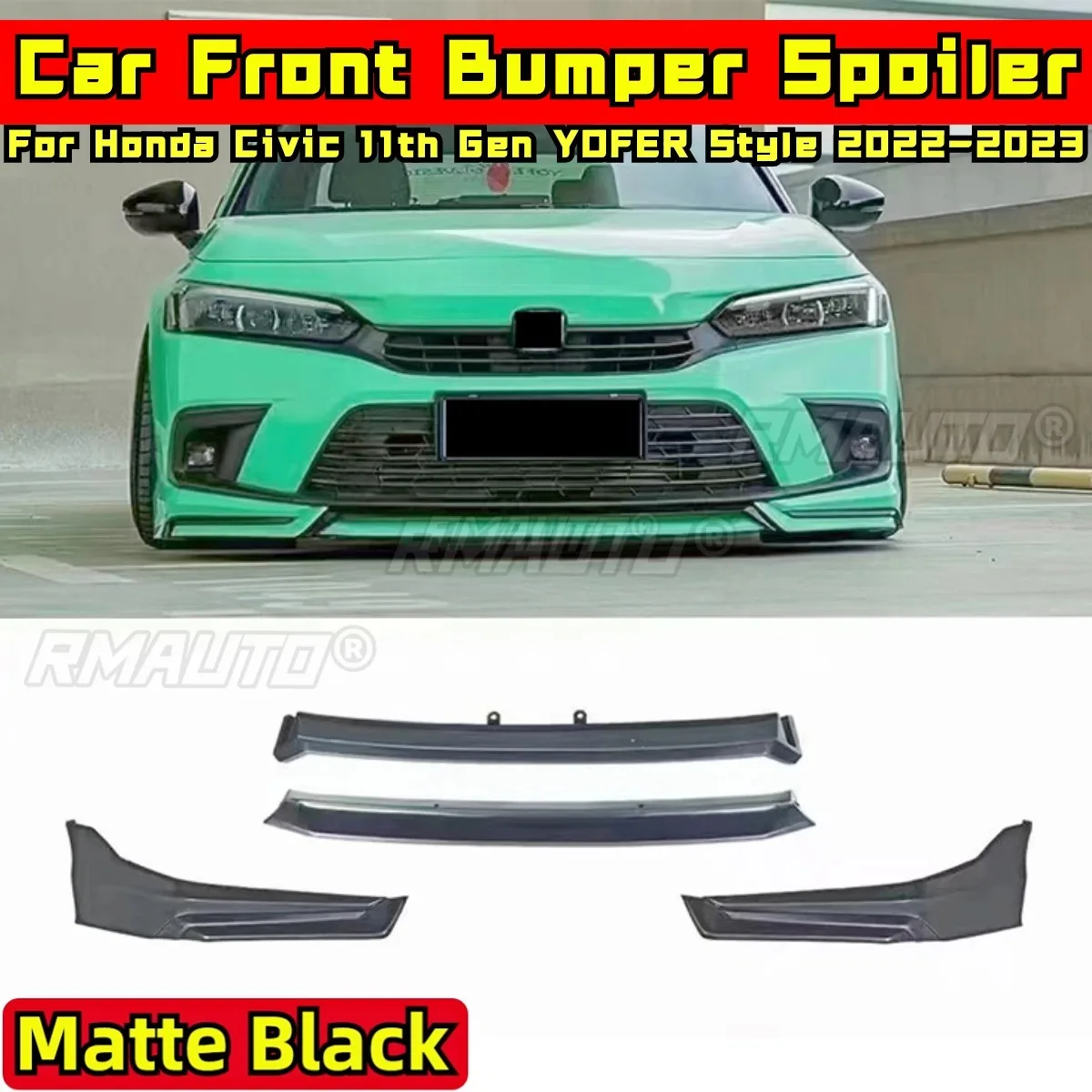 

Civic Front Bumper Spoiler Matte Black YOFER Style Front Bumper Spoiler for Honda Civic 11th Gen 2022-2023 Car Accessories