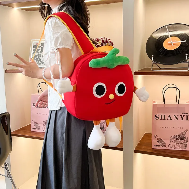 Women funny Tomato backpack girl new cute cartoon canvas school bag