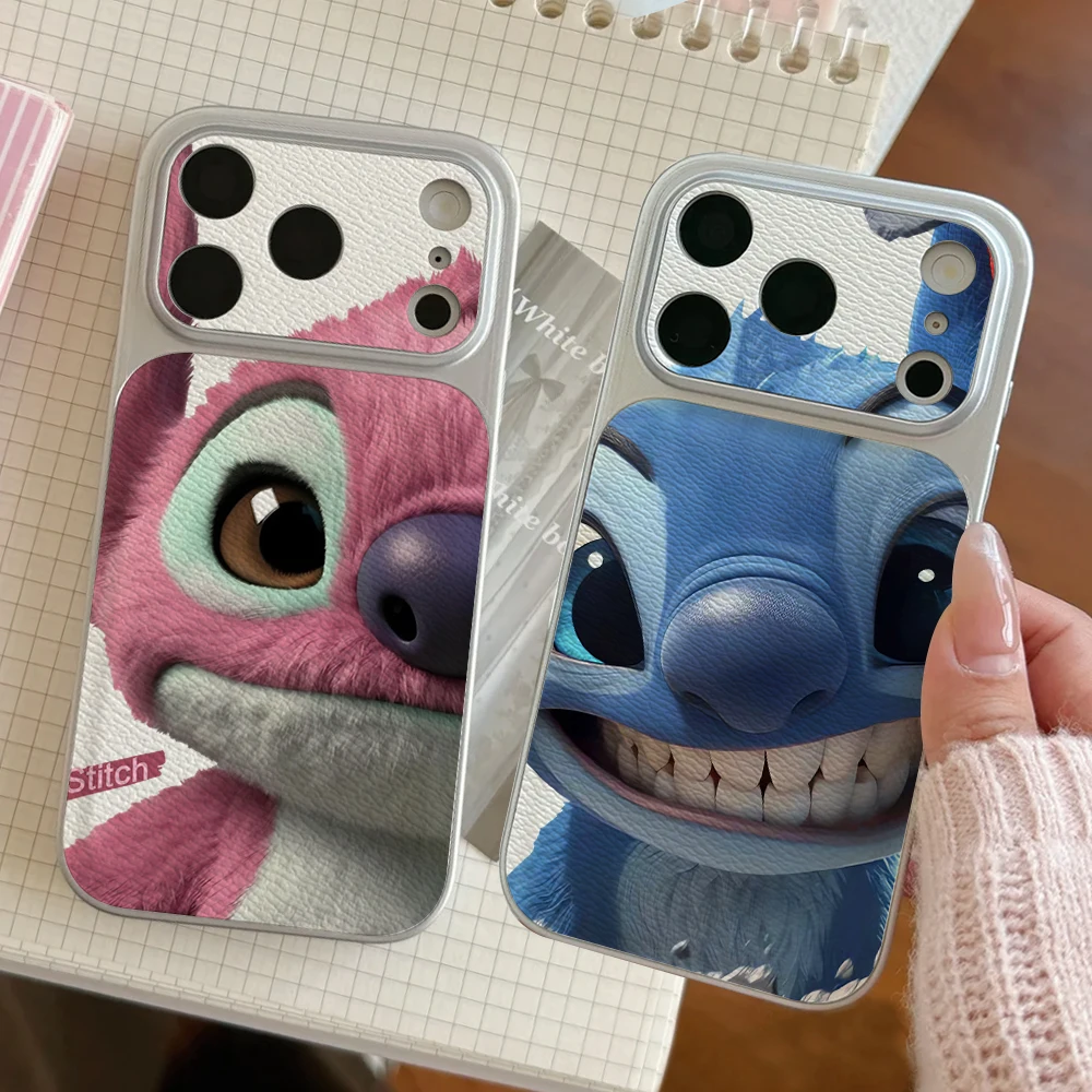 

Disney Lilo Stitch Couples Phone Case For IPhone 17 16 15 14 Electroplated Leather Shockproof Phone Accessories 13 12 11 Casing
