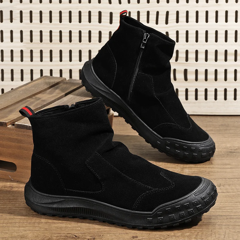

Outdoor Non Slip Comfort Thick Soled Wear-resistant Fashion Boots Men's Boots High Cut Workwear Shoes Autumn Flat Zipper Boots
