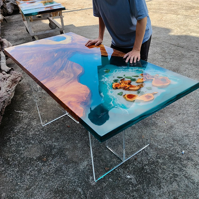 Epoxy Resin River Tabletop Solid Wood Large Board Wave Log Tea  Dining Table Creative Coffee Table Tea Table Whole Board