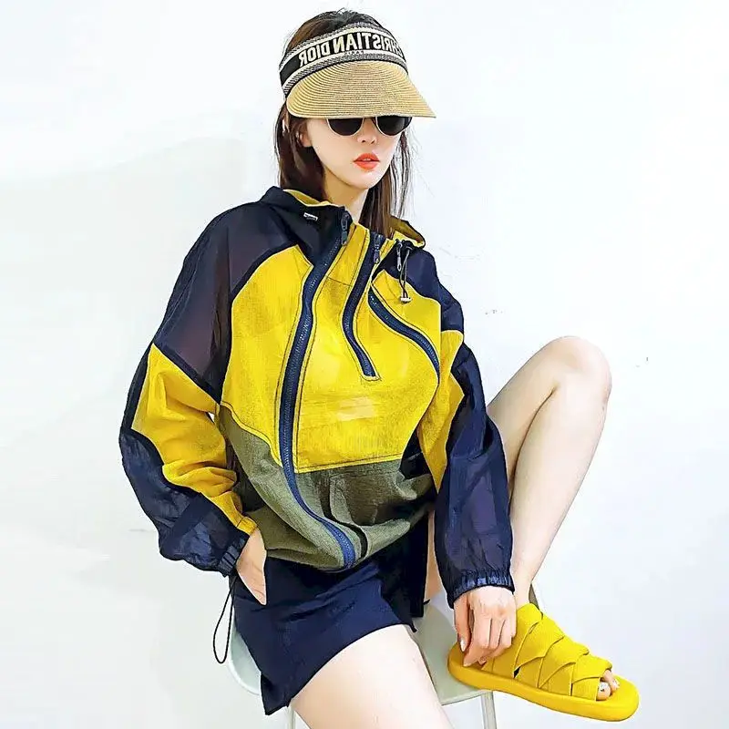 

Shorts Sports Suit Summer Sunscreen Sets Women Fashion Long-sleeved Breathable Fried Street Hooded Pullover Shorts 2 Piece Set